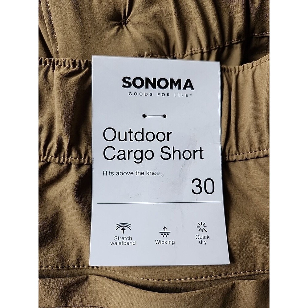 Sonoma Outdoor Cargo Shorts Mens 30 Brown Nylon Stretch Belted Elastic Waist NEW - Picture 10 of 11